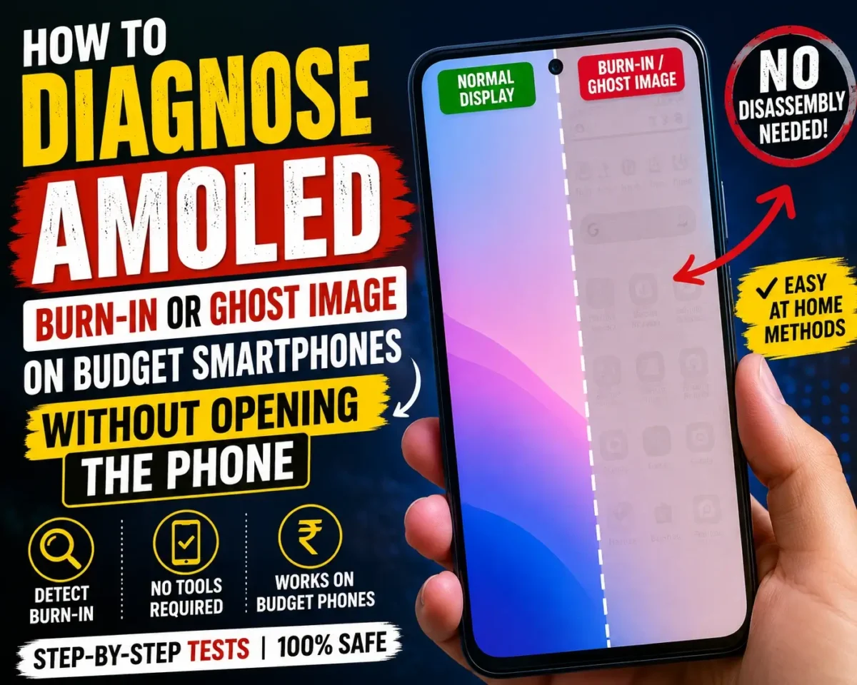 How to diagnose AMOLED burn-in or ghost image on a budget smartphone without opening the phone