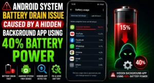 Android System battery drain issue caused by a hidden background app using 40 percent battery power