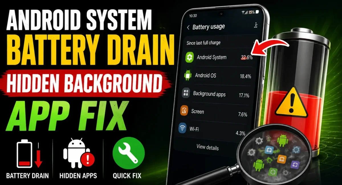 Android System battery drain caused by a hidden background app using excessive battery on Android phone