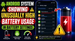 Android System showing unusually high battery usage in battery settings on Android smartphone