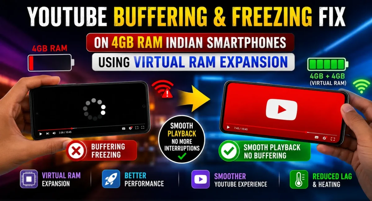YouTube buffering and freezing fix on 4GB RAM Indian smartphones using virtual RAM expansion