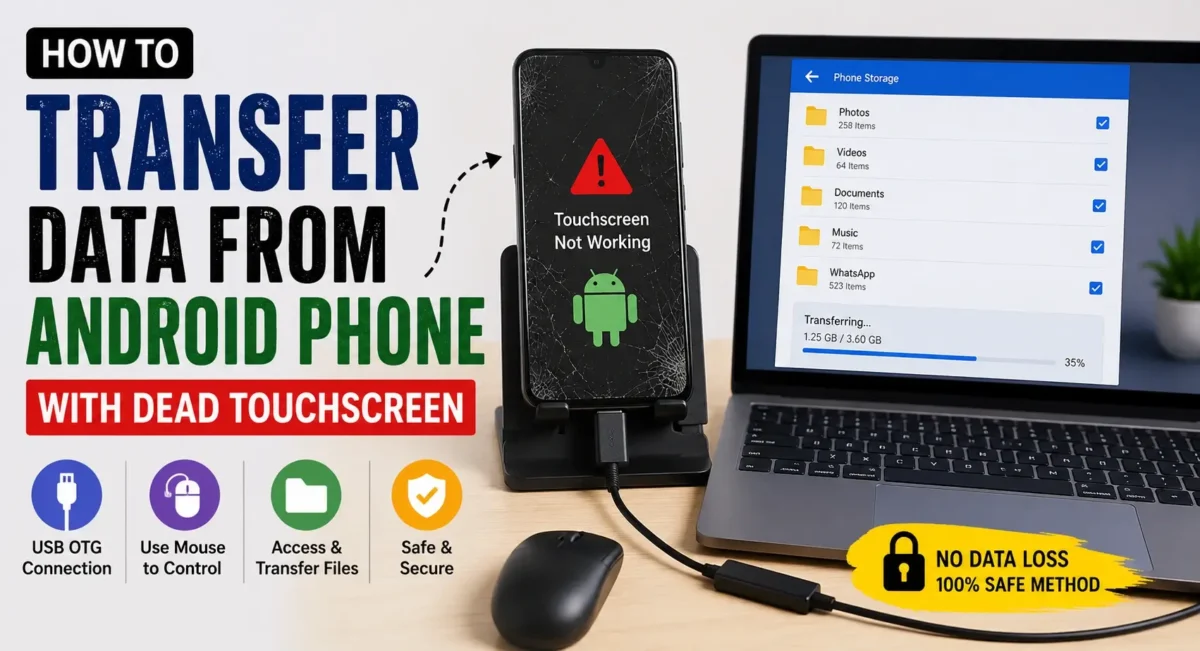 Android phone with completely dead touchscreen for data transfer