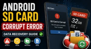 Android SD card showing corrupt error data recovery and formatting guide