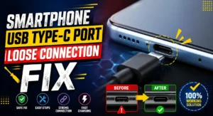 Smartphone USB Type-C port loose connection caused by pocket lint and safe cleaning method without damaging charging pins