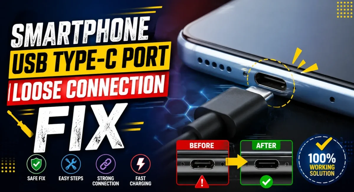 Smartphone USB Type-C port loose connection caused by pocket lint and safe cleaning method without damaging charging pins