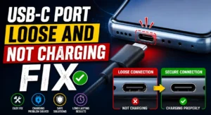 USB-C charging cable feels loose because of pocket lint inside the smartphone charging port