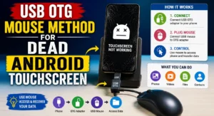 USB OTG mouse connected to Android phone with dead touchscreen to access personal data