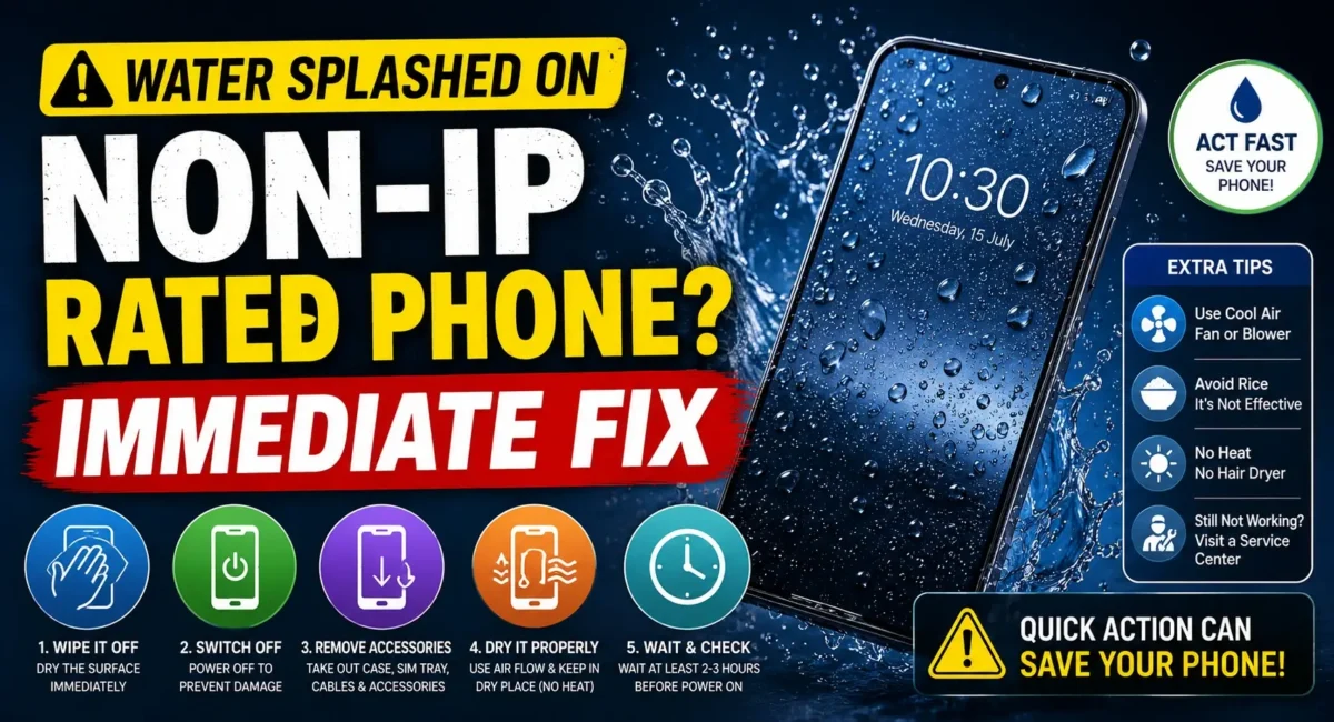 water splashed on non IP rated phone immediate fix